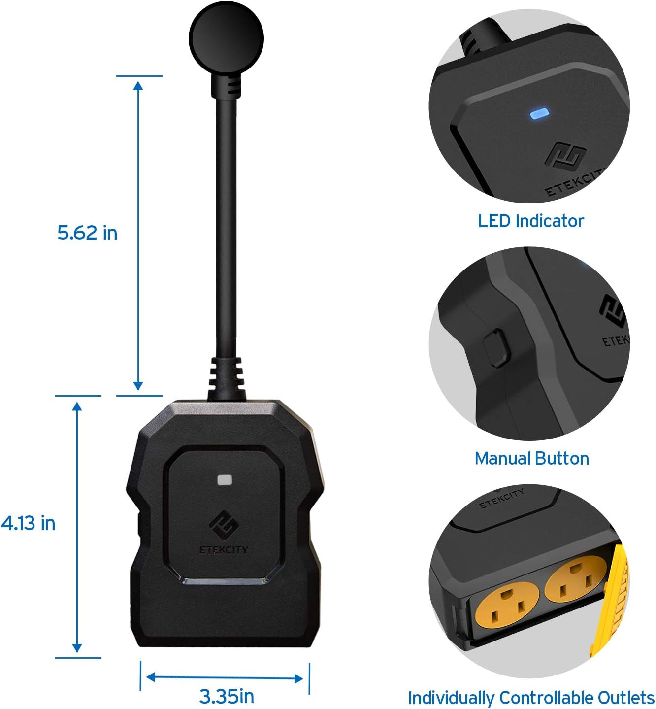 Outdoor Smart Plug, Home Wifi Outlet with 2 Sockets for Lights, Timer Function & Energy Monitoring, Works with Alexa & Google Home, Wireless Remote Control, ETL Listed, 1PACK